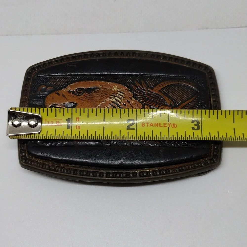 VTG Alumaline Cast Aluminum Brass Finish and Leather American‎ Eagle Belt Buckle
